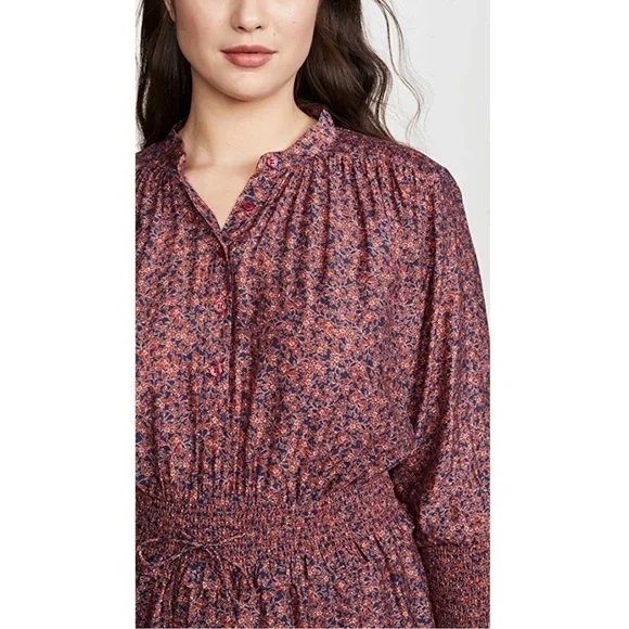 REBECCA MINKOFF Ruffle Hem Smocked Tie Waist Long Puff Sleeve Floral Dress XXL - Picture 11 of 14